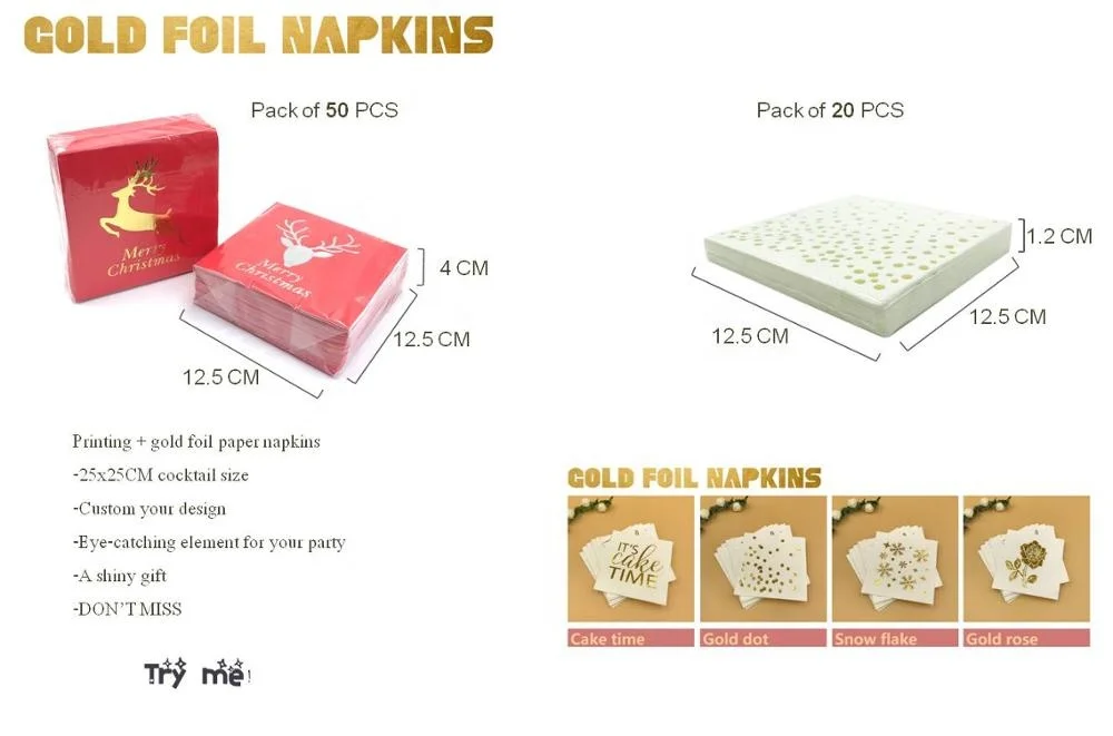 Reliable Quality Custom Gold Foil Hot Stamping Paper Napkins Wholesale