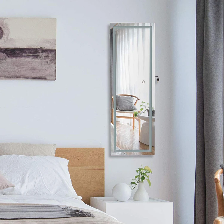 Lockable Touch Screen Light Door Wall Mount Jewelry Cabinet Box Jewelry Cabinet