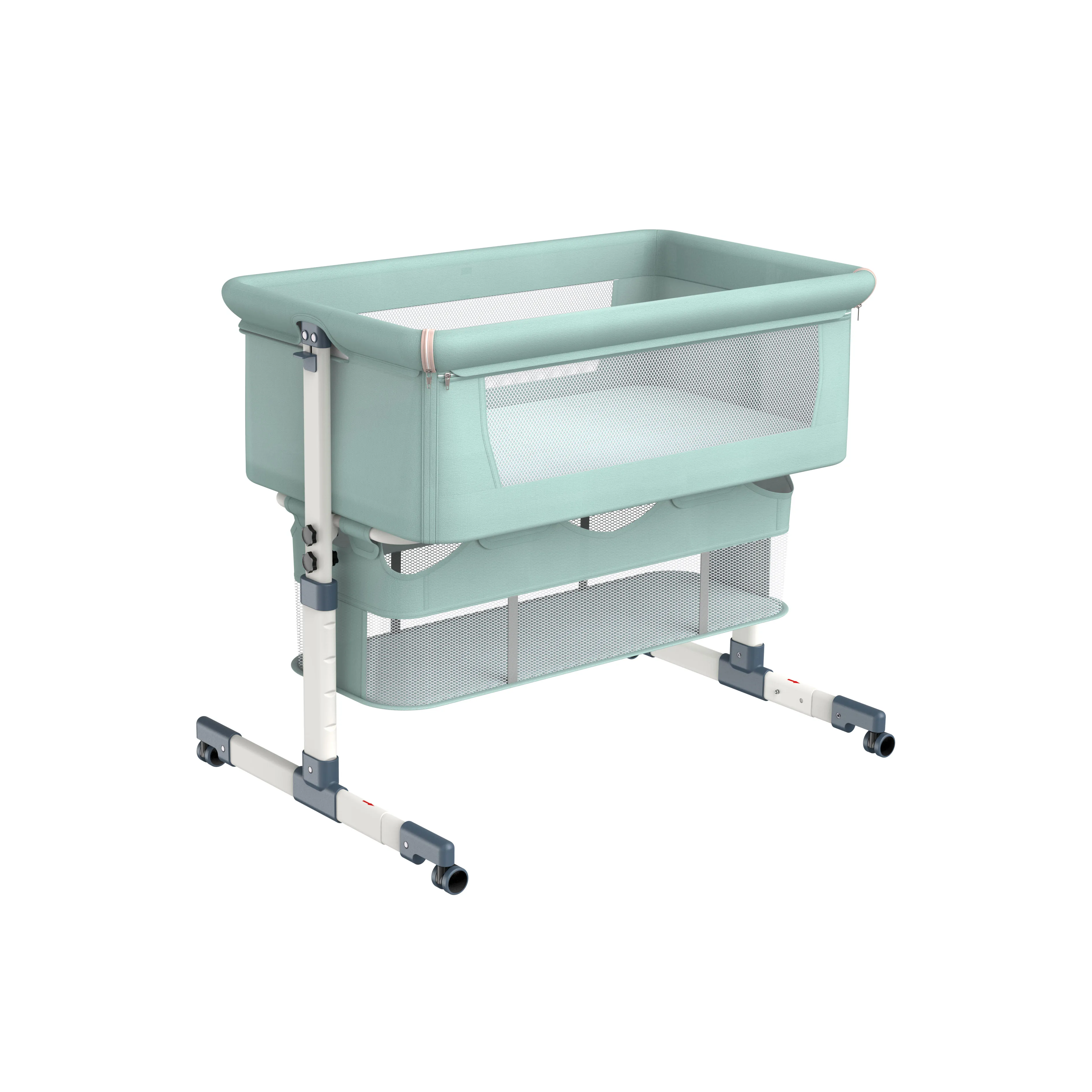 
New Arrival Modern Gray Indoor Portable Foldable Cuna Cot Safety Infant Cribs Bassinet Carry Baby Metal Bed Cribs 