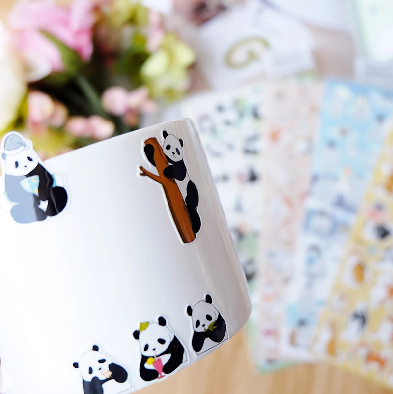Nekoni PVC Animal Sticker Sheet Penguin Puppy Dog Cat Kitty Panda Puppy Stickers Decal Waterproof Scrapbooking Stickers