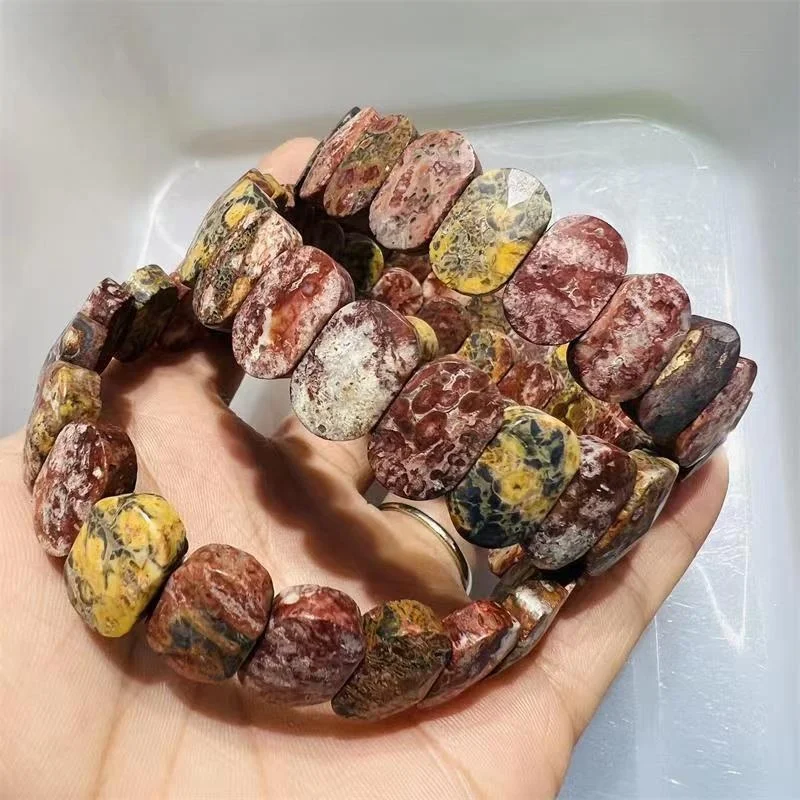 Bulk wholesale High Quality Natural Stone Wide Bracelet Leopard skin jasper Bracelets