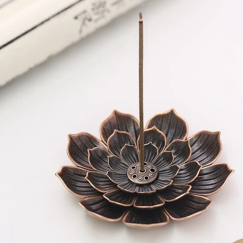 Portable Alloy Metal Incense Sticks Holder Burner Lotus Handheld Multi Holes Incense Stand For Home Office Decoration