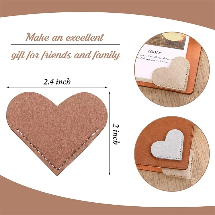 
Unique Clear Fancy Cheap Kawaii Cute Heart Corner Custom Leather Bookmark For Books 