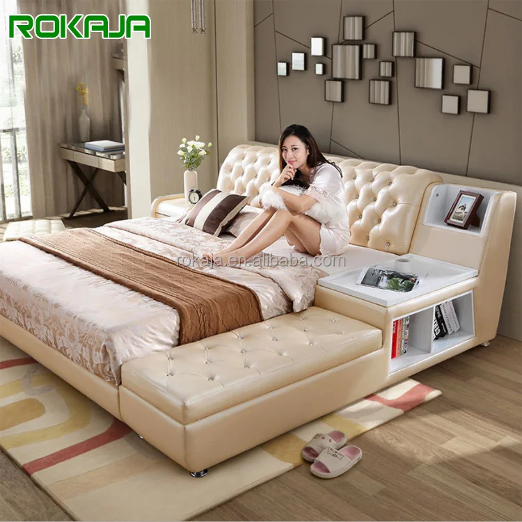 Modern Genuine Leather Soft Bed Queen Size Luxury White Leather Bed New Designer Beds Bedroom Furniture For Sale