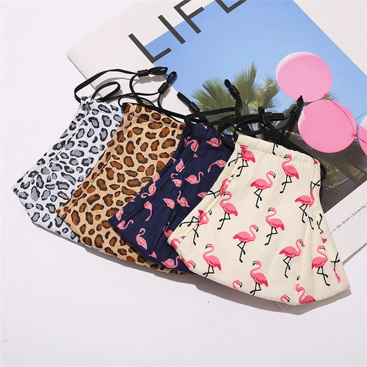 Leopard Printed Maskes Cotton Washable Face Maskes Wholesale Custom Flamingo Fashion Adult Cotton Face Maskes