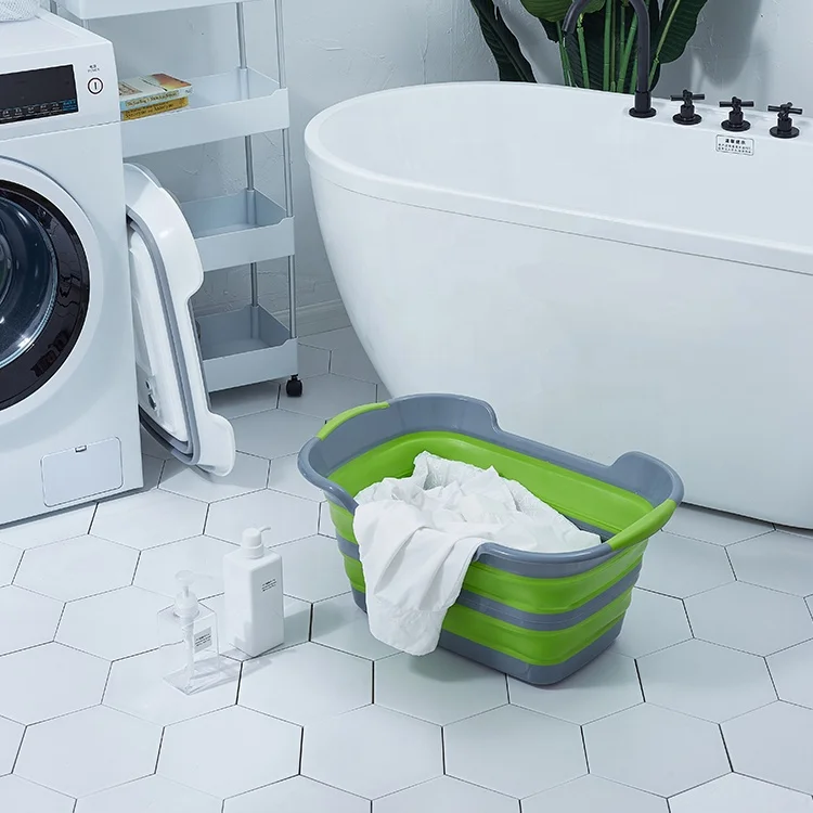 Multifunction portable folding TPR PP foldable collapsible plastic shower basin washing clothes laundry storage basket