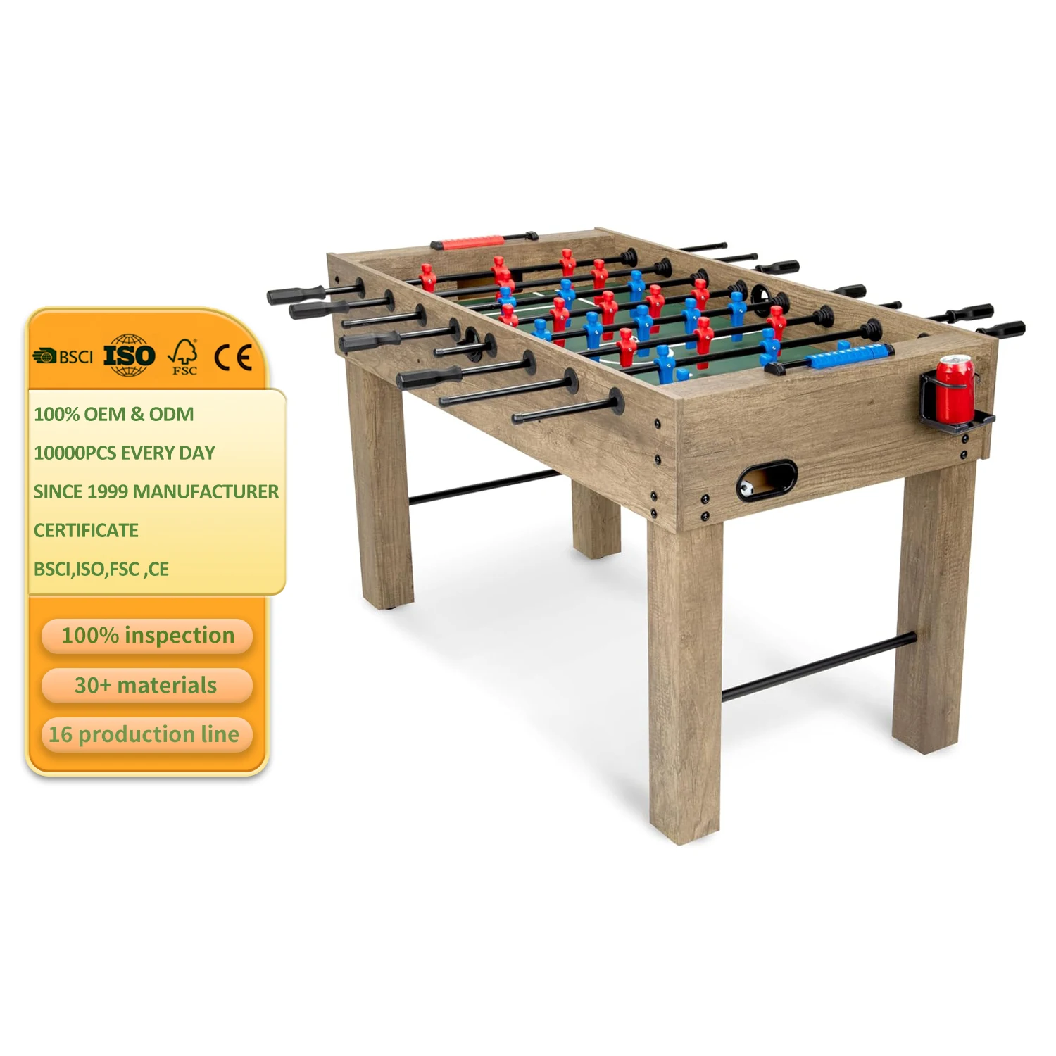 Full Size Wooden Foosball Table Includes 4 Balls and 2 Customized Unisex Engineered Wood Soccer Table Game