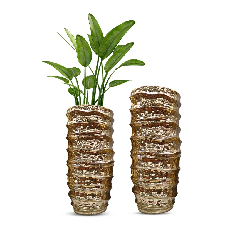 70/90cm Gold Flower Vases Home Decor Luxury Vases Flower Pots Factory Direct Sales Fiberglass Floor Vase Luxury Gold Planter