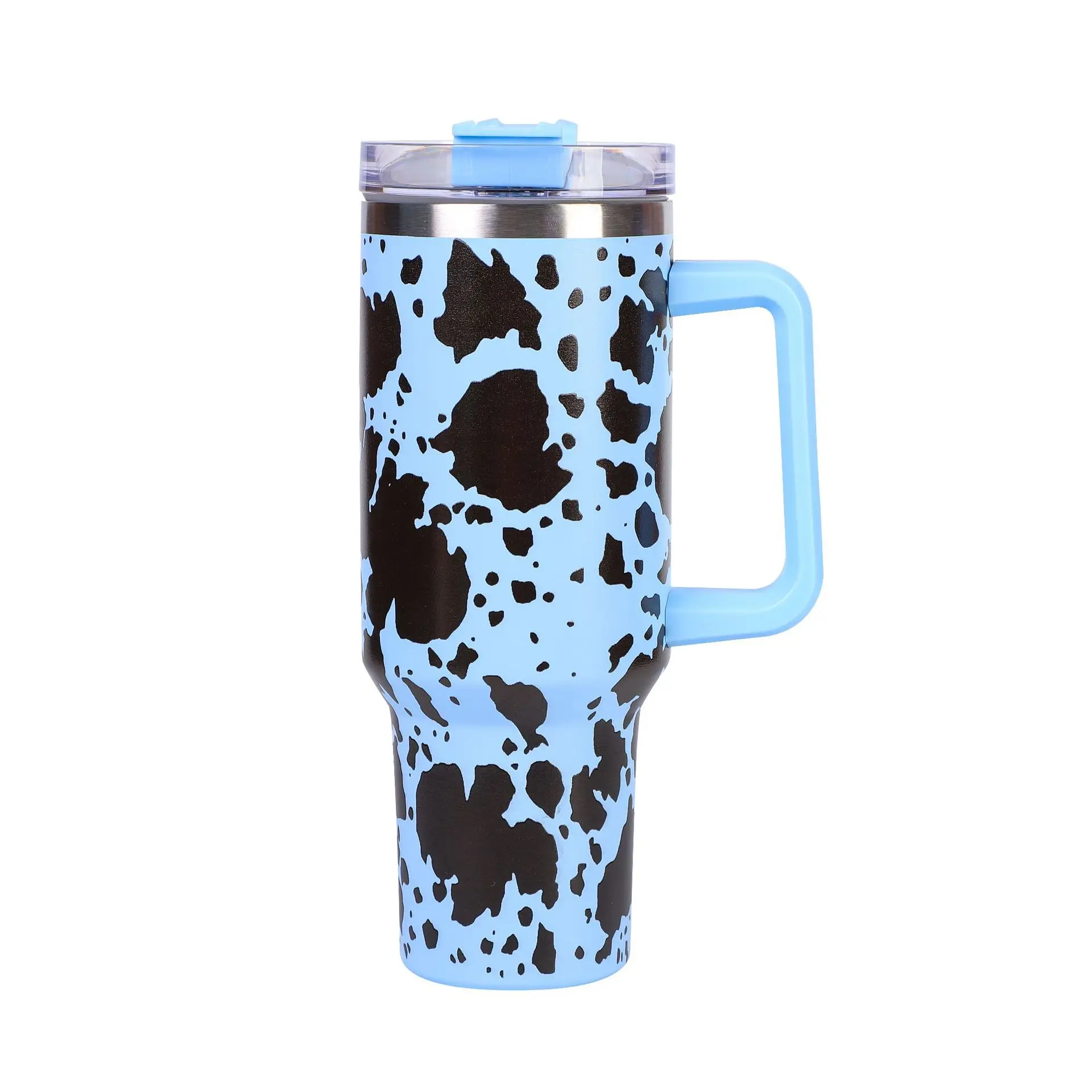 Cow Print 40oz Mug Insulated Stainless Steel Tumbler Reusable Home Office Coffee Bottle With Handle Straw Creative Gift