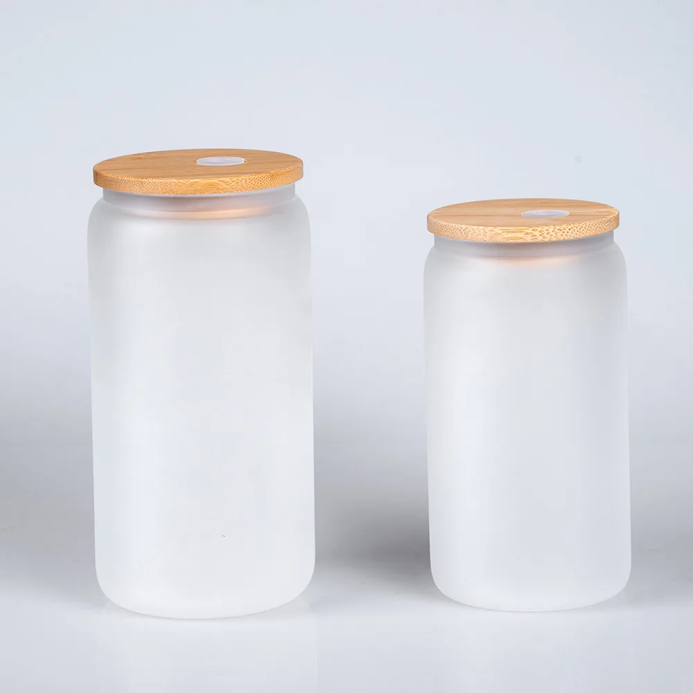 wholesale bamboo 16 oz clear mason jar glass sublimation cups with lid