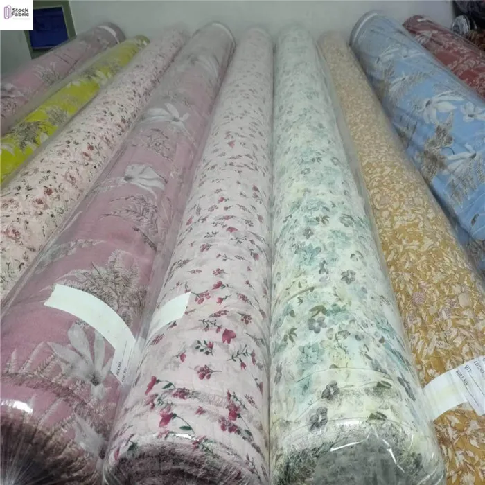 Wholesale high quality batch polyester 75D high twist chiffon print   stock lot  fabric for dress