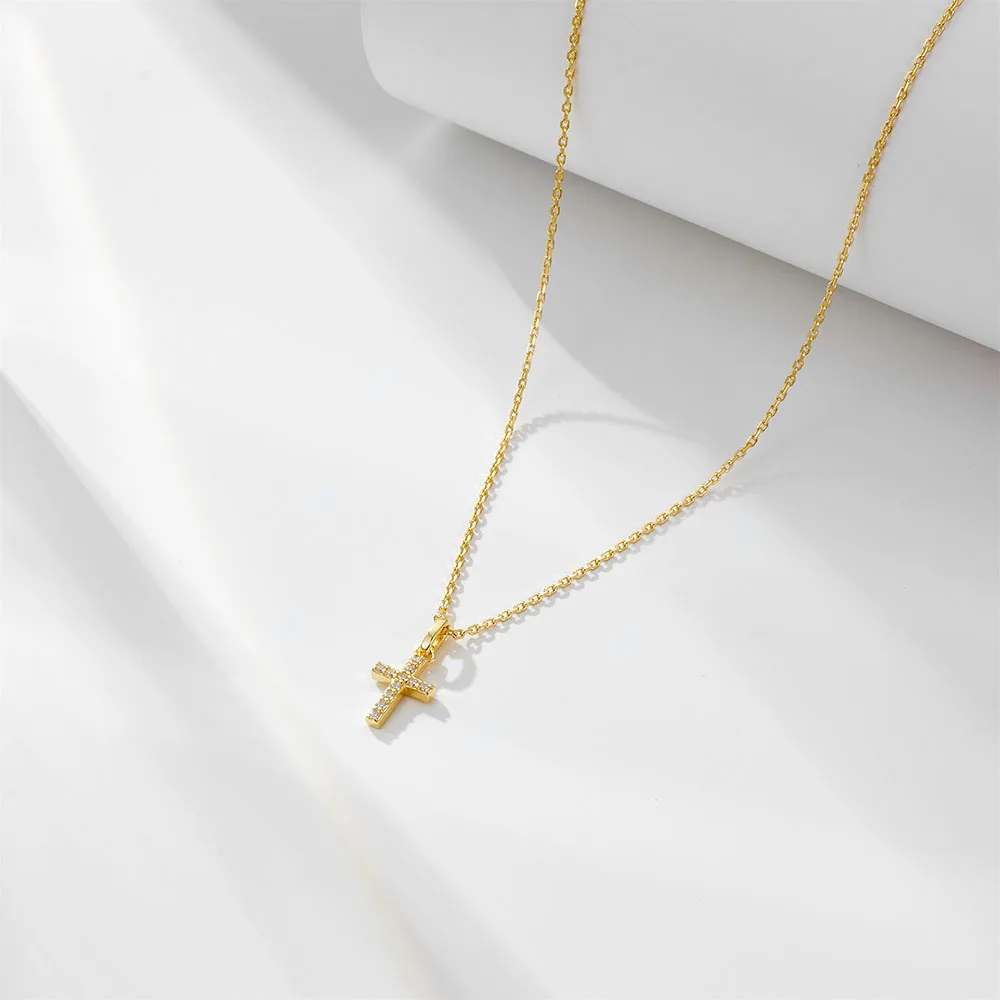 Hot Selling 925 Silver Jewelry White Zircon Cross Pendant Necklace 925 Sterling Silver Necklace For Women