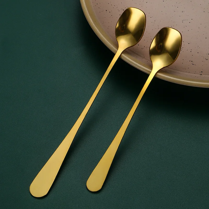 Creative Stainless Steel Spoon Simple Oval Head Two Sizes Round Tail Coffee Dessert Cake Long Handle Ice Spoon