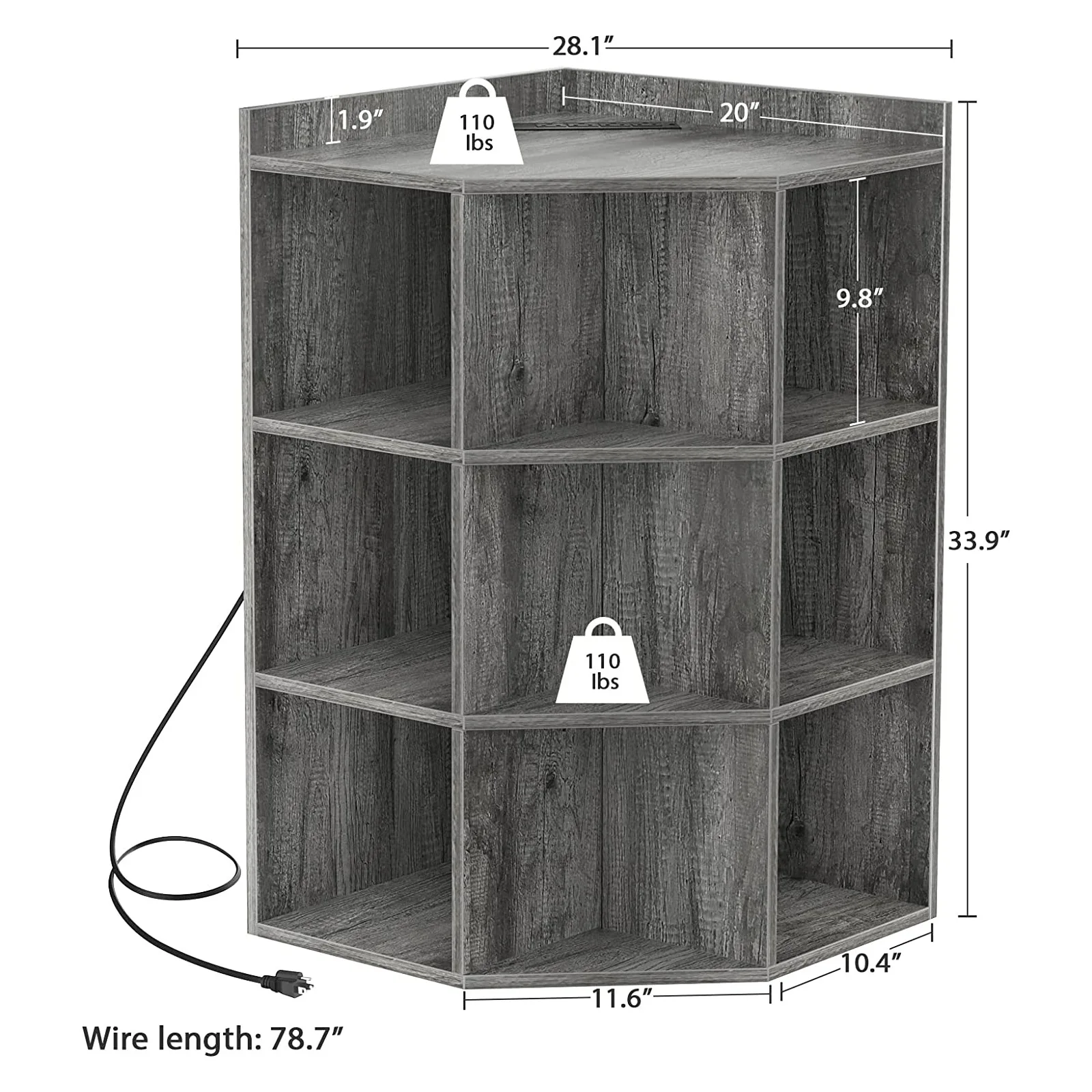 Corner Shelf With USB Row Plug Storage Triangle Cabinet