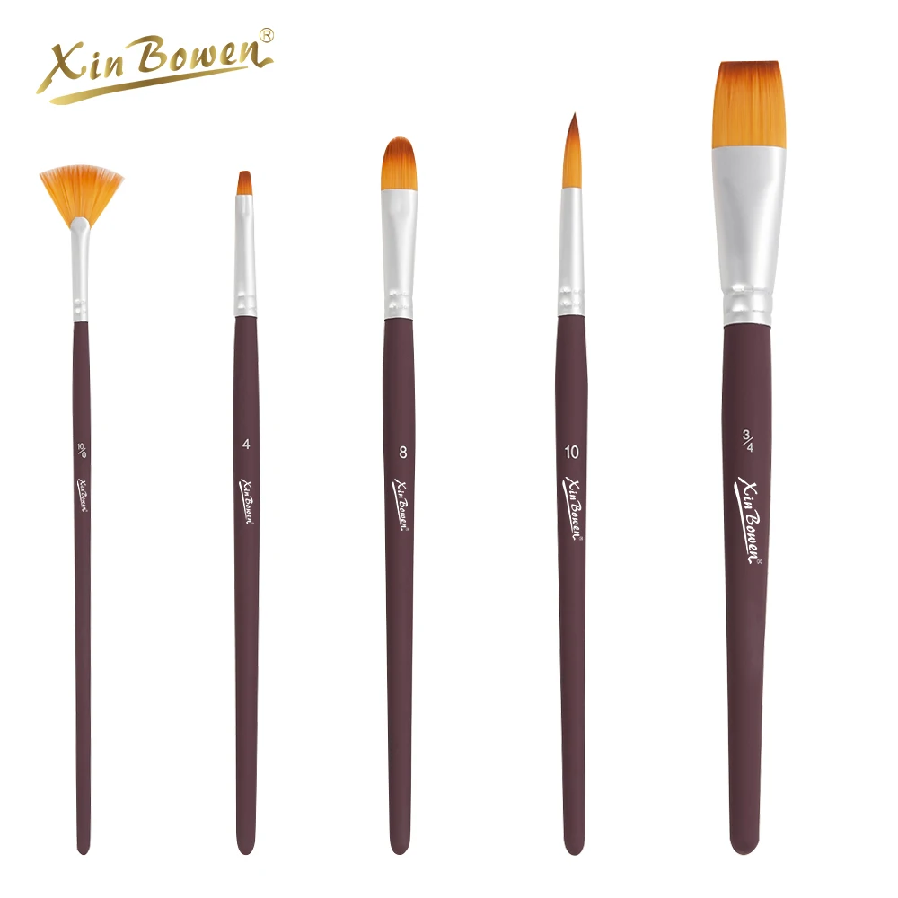 Xin Bowen Professional Art Brush Set 5-Piece Matte Paint Rod Nylon Hair with Wood Handle for Artistic Painting