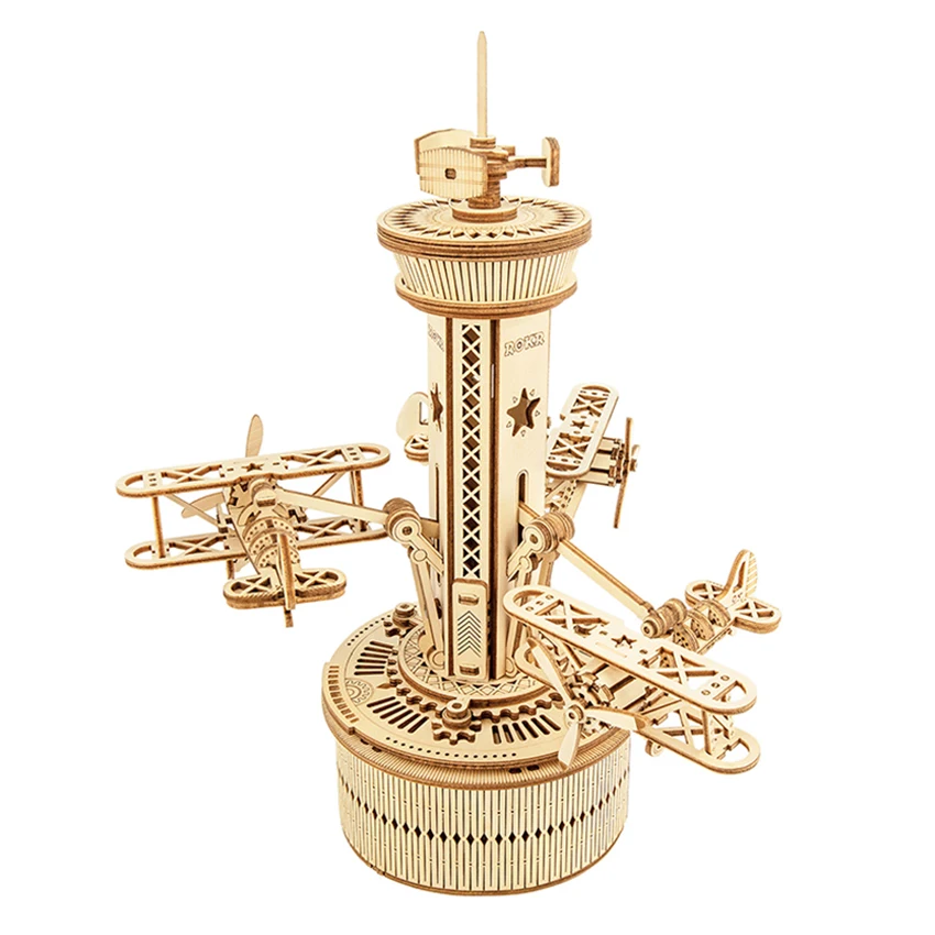 Robotime Rokr AMK41 Airplane-control Tower Wood Jigsaw 3D Diy Handmade Assembled Wooden Promotional Gift Puzzle