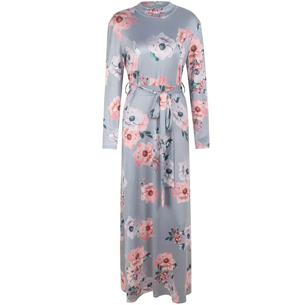 
Autumn New Design Long Sleeve Floral Print High Collar Women Boho Beach Maxi Long Casual Dresses 