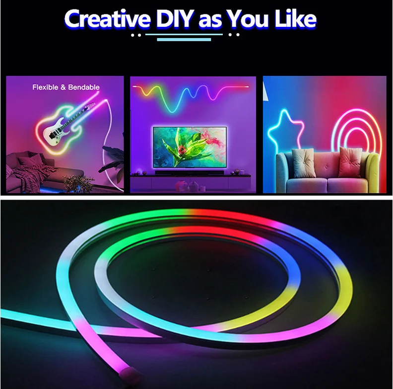 Tuya WiFi BT RGB светодиодная Неоновая Гибкая силиконовая окружающая световая лента смарт-DIY Цифровая беговая Набор/комплект