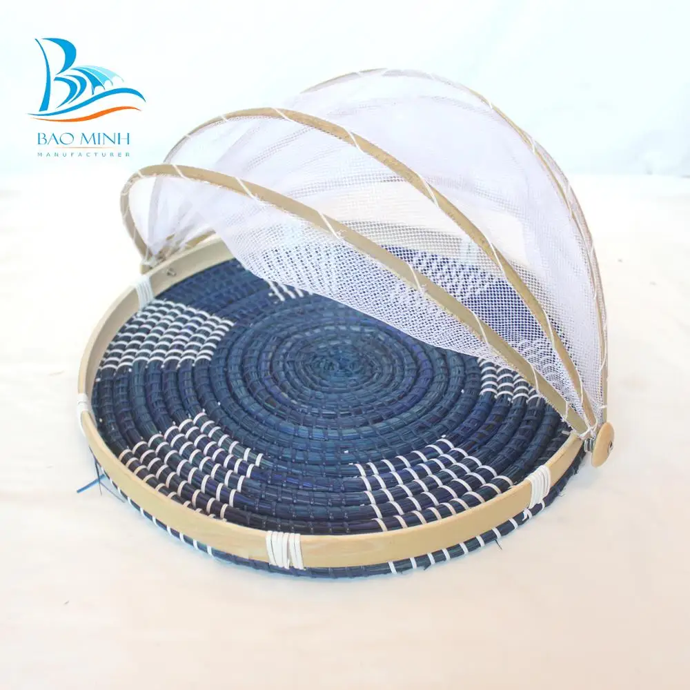 
Round bamboo food cover lid with patterned bottom from Vietnam 