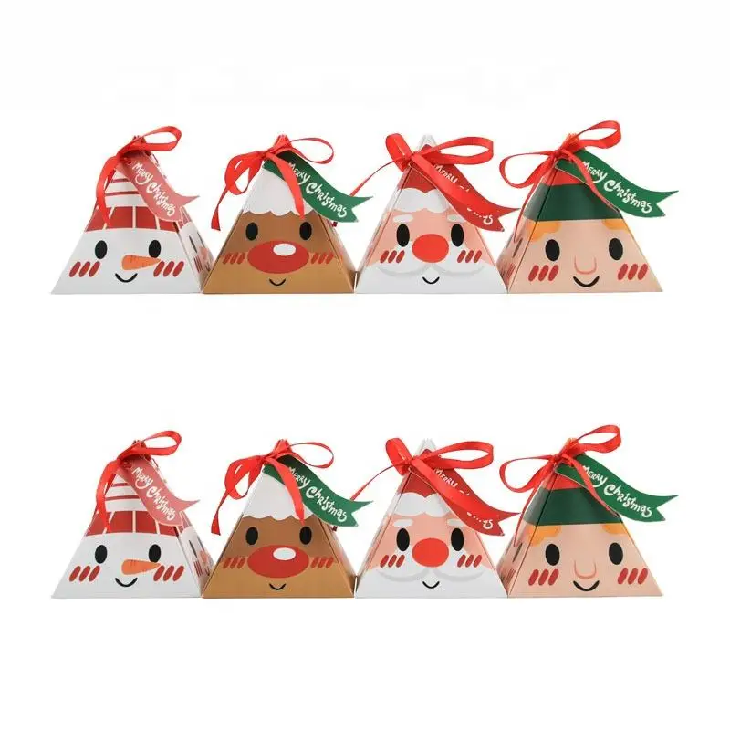 BSCI Hot Sale Korea Style Unique Design Small Christmas Triangle Paper Chocolate Candy Gift Packing Box With Ribbon