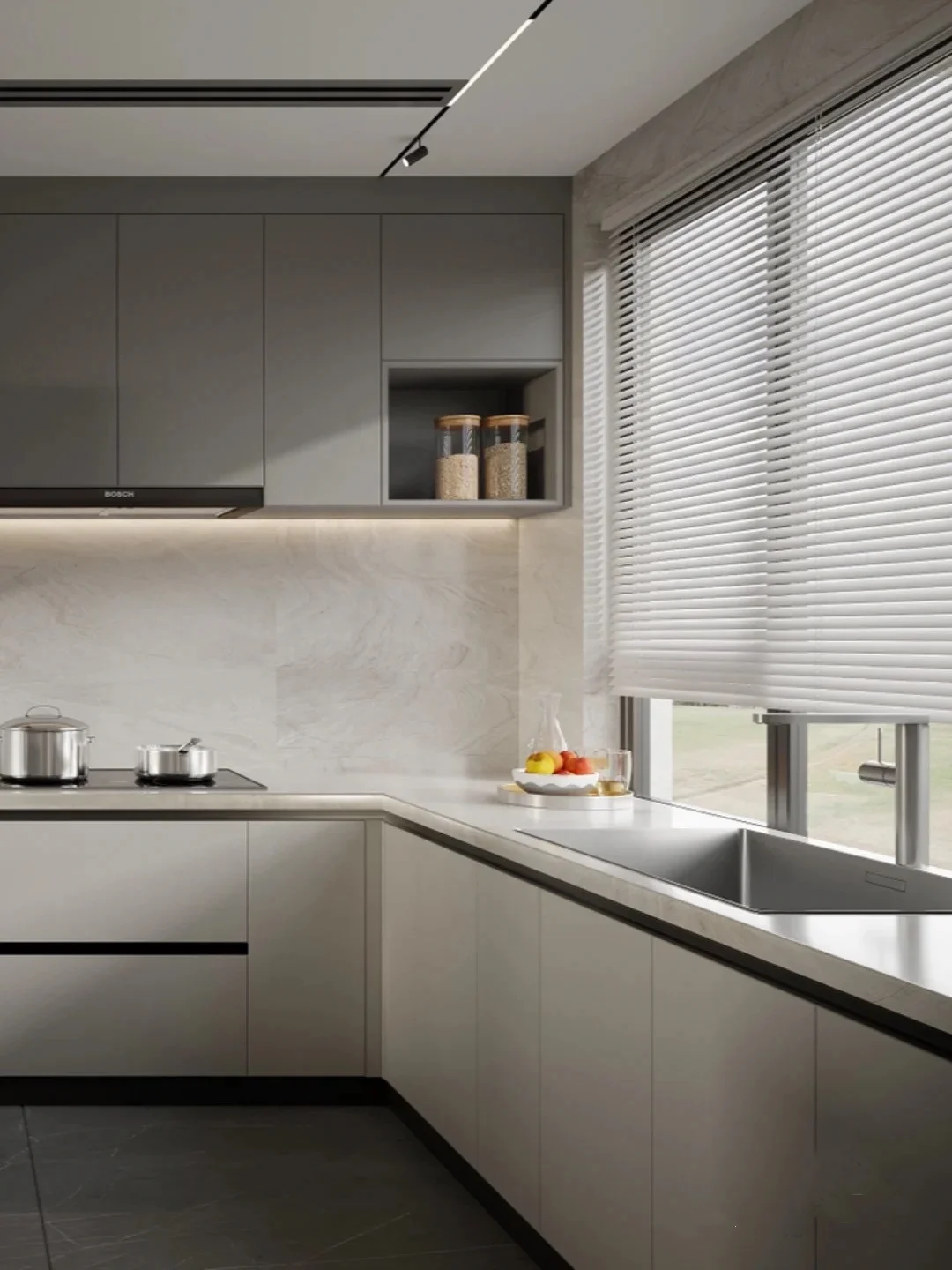 Factory price complete set of American Light grey white matt finish 2pac UV painting Shaker door kitchen cabinet with island