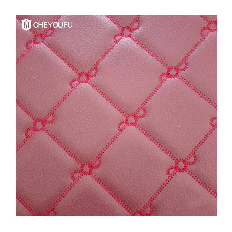 embroidered pu microfiber quilted PVC artificial synthetic leather with sponge