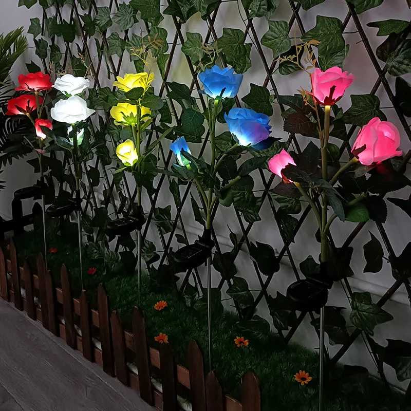 Patio Yard Decor Flower Lights Waterproof Solar Rose Garden Decorative Stake Lights 3head Led Solar Rose Hot Sanewfor Outdoor 80
