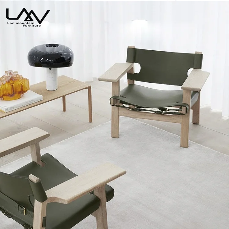  Modern Living Room Saddle Leather Design Lounge Chair Armchair Wood Genuine leather Vintage Spanish