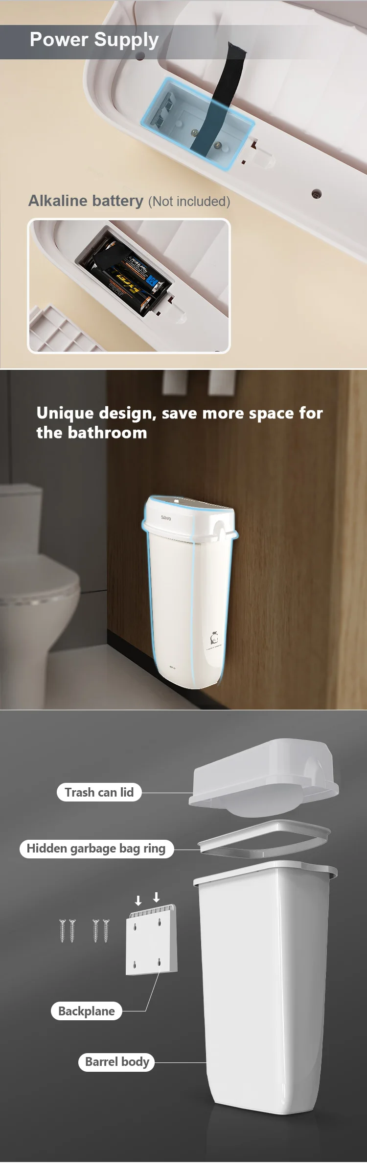 SVAVO 12L lady sanitary bin Plastic hygiene bin foot pedal Smart Waste Bin bathroom Garbage can Automatic diaper trash can