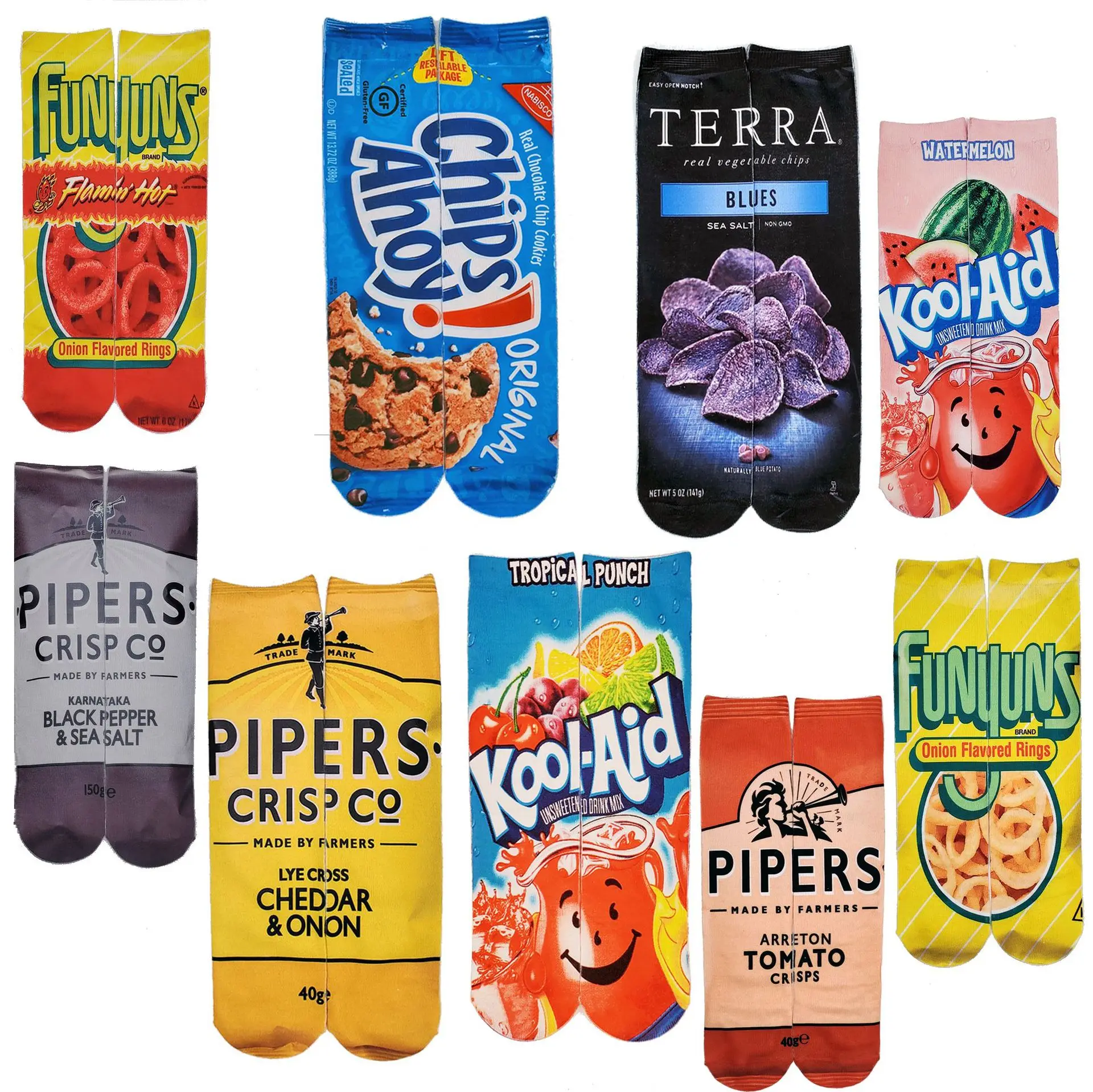 Dropshipping Hot Sale Funny 3D Printed Socks Chips Puffed Food Potato Socks Customized Logo Unisex Sublimation Socks