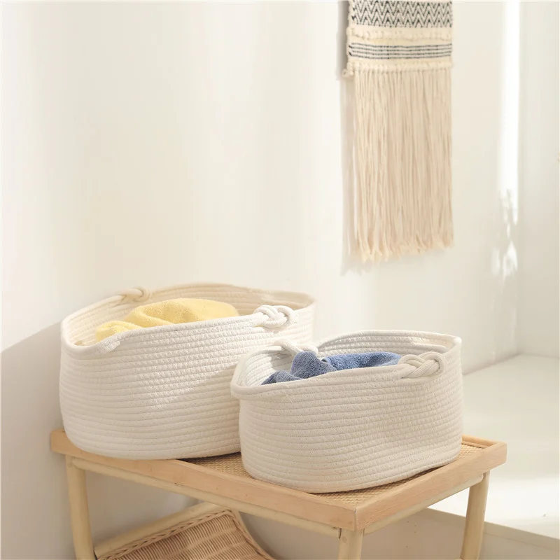 Cotton Rope Woven Basket For Home Decor Pillow Towel Storage Hamper Decorative Woven Baskets
