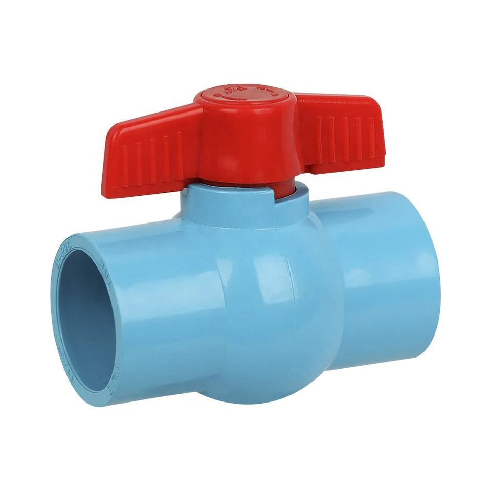 Тайланд Стандартный водяной клапан из ПВХ компактный шаровой клапан с синей ручкой-бабочкой
