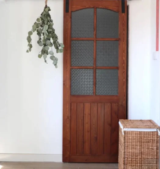 Simple vintage log toilet door with glass Japanese-style interior partition Safety hanging rail sliding barn door