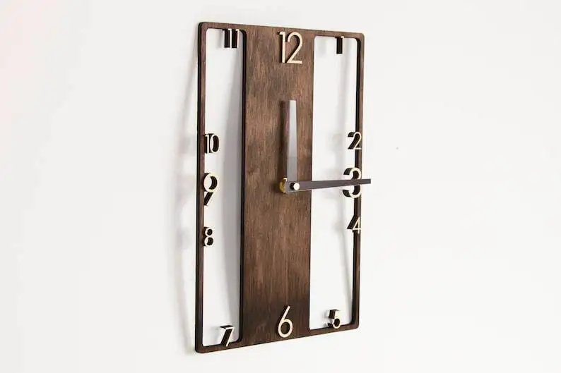 Square Wooden Wall Clocks with Silent Quartz Movement, Rustic Country Village Walnut Clocks