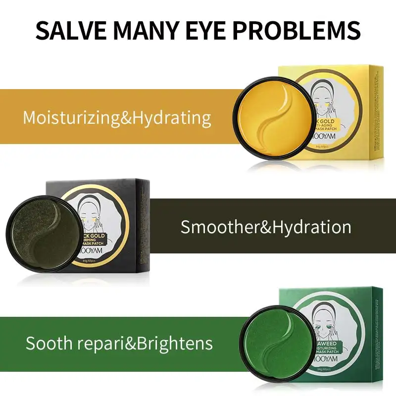 Remove Dark Circle Seaweed Natural Collagen Sleep Patch 24k Gold Eye Mask Gel Pads Hydrogel Herb Black Gold Under Eye Patches