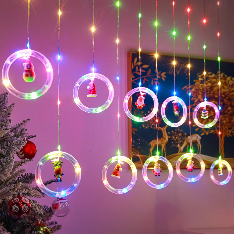 Window Curtain Christmas Ring Lights with Ornament Toy LED Indoor Outdoor Xmas for Tree Home Garden Decorations
