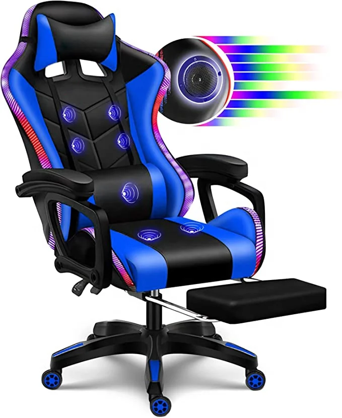 Britain Best Popular New Gaming Chair RGB Gaming Chair with Speaker Optional LED RGB Music Silla Lumbar Support Gaming Chair