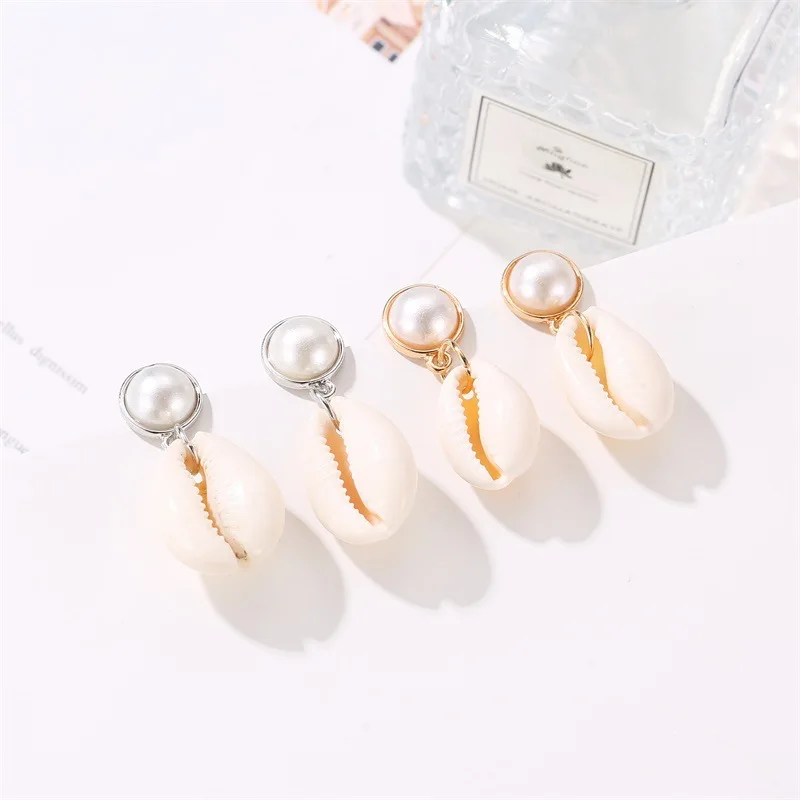 JER-197030 Korean Tortoiseshell Abalone Cowrie Seashell Sea Coconut Conch Gold Plated Pearl Tortoise Natural Snail Shell Earring