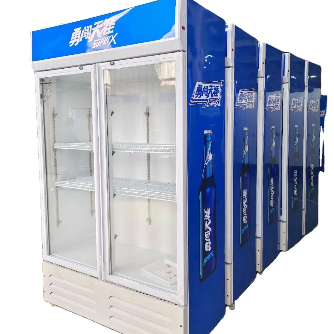 Direct Cooling double glazing glass lower compressor pepsi display Refrigerator for supermarket copper tube