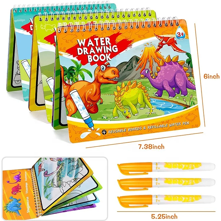 Educational magical watercolor drawing booklet and kids water full coloring painting reusable book set