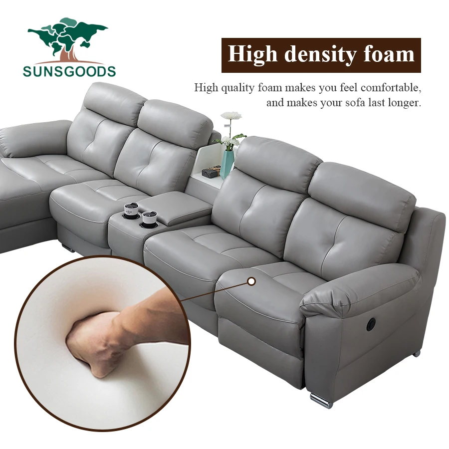 Luxury Corner L Shape Sectional Couch Sofa Comfortable Leather Furniture Living Room with recliner Furniture