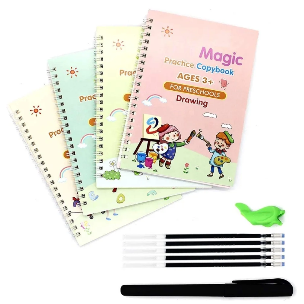 
4 Pack Magic Practice Copybook for Kids Handwriting Book Set Lifepigment Copybook Reusable Calligraphy Tracing CopybooK Dropship 