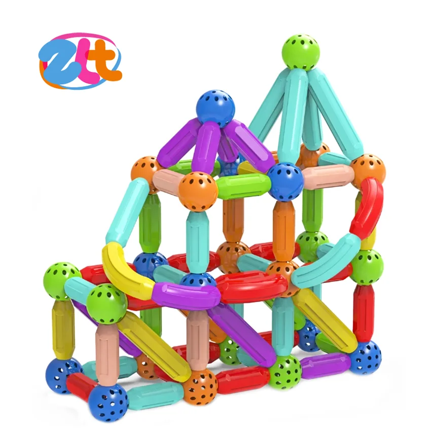 64 PCS  STEM Educational 3D Colorful DIY Magnetic Stick Ball Toy Building Blocks  Montessori Gift For Kids