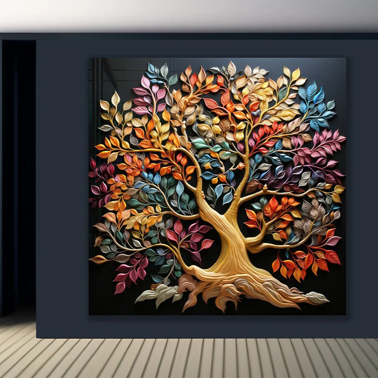 Nordic Home Decor Tempered Glass Wall Art HD Print Life of Tree Stained Wall Decor Hangings Glass Printing