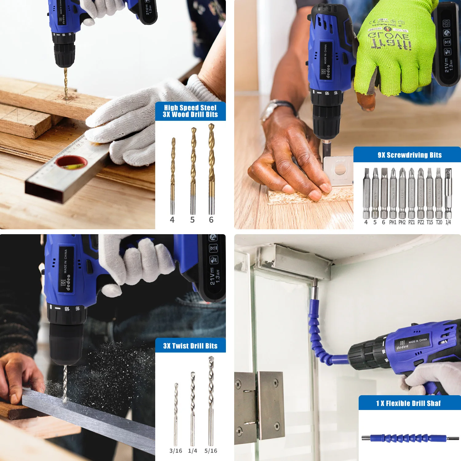 104Pcs 21V Household Tools Set Lithium Battery Driver Power Drill  DIY Variable Speed Cordless Hammer Drill Tool Kits