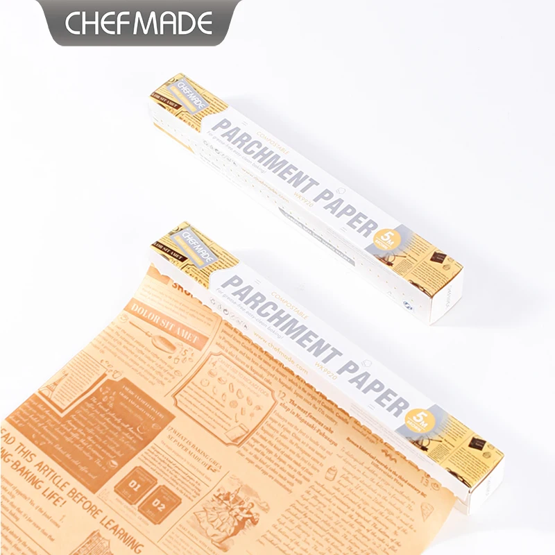 CHEFMADE WK9920 Non-Stick Precut Baking 5M Brown Parchment Paper for Cooking Grilling Air Fryer Steaming Bread Cup Cake Cookie