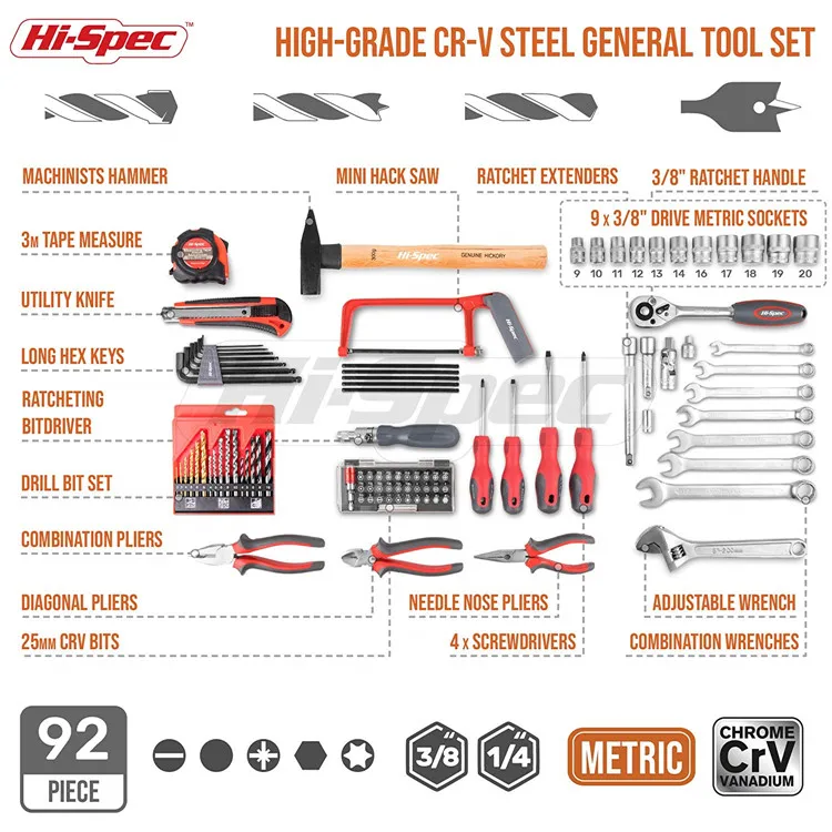 91 Piece Chrome Vanadium Tool Box Set With Most-Reached for Home & Garage Repair Hand Tools in a Aluminum Tool Case