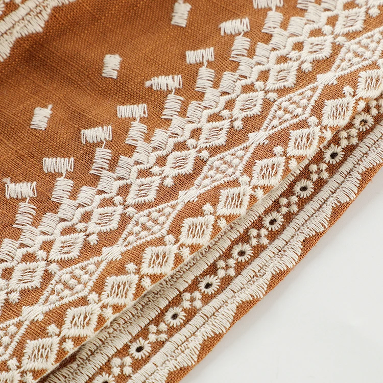 Manufacturer trendy skin friendly soft touch stripe cotton linen embroidery lace fabric