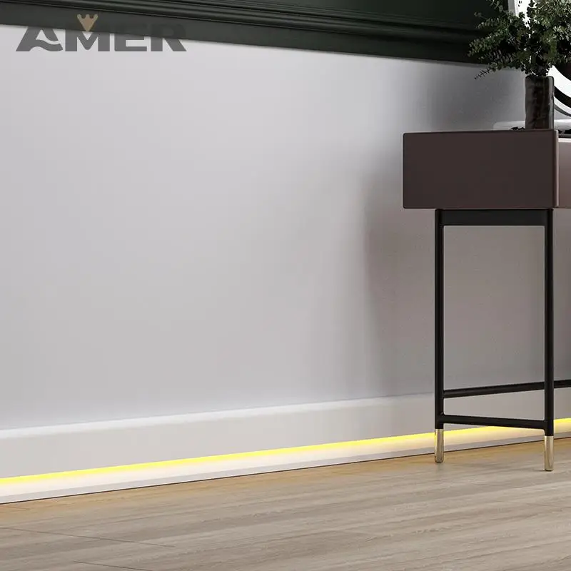 Rongke OEM pine wood trim plastic composite mdf skirting board baseboard moulding gold modern