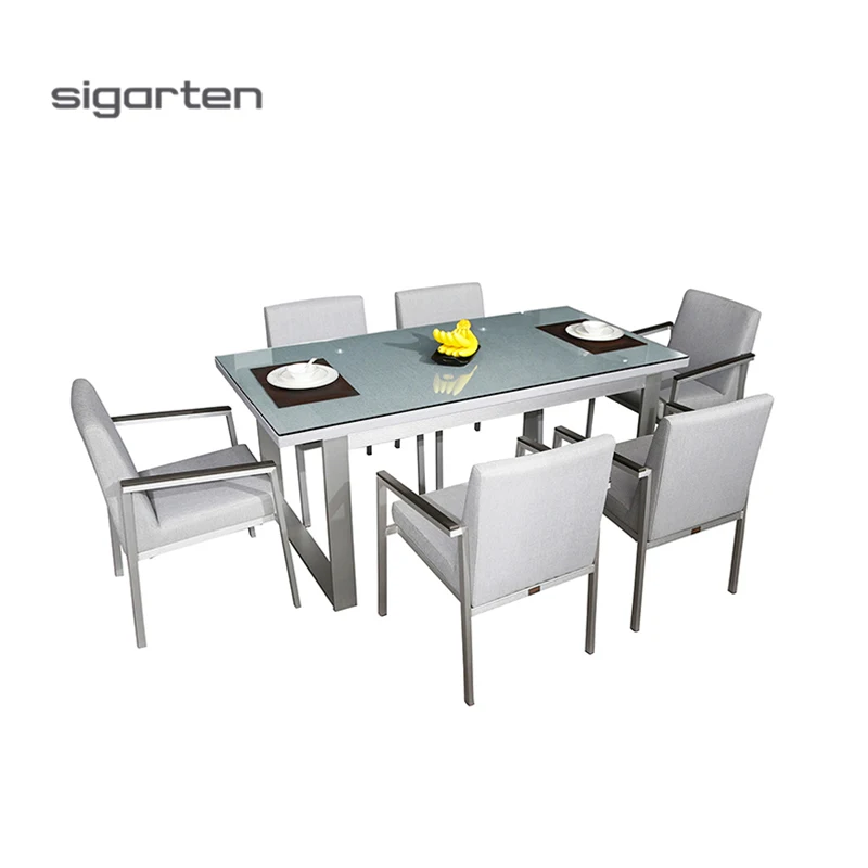 Modern Furniture Luxury Glass Top Patio Dinning Room Table Sets With 6 Chairs